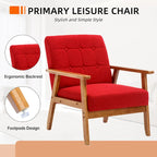 Fauteuil d'appoint capitonné en lin/PU pour salon/chambre à coucher avec pieds en bois