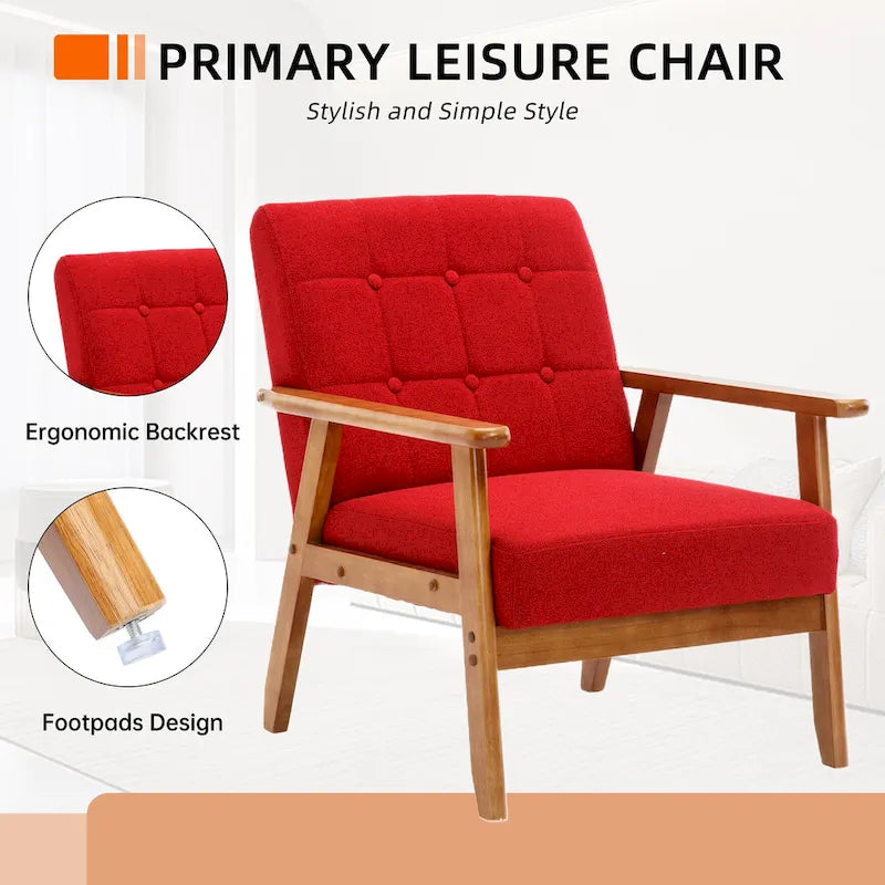 Fauteuil d'appoint capitonné en lin/PU pour salon/chambre à coucher avec pieds en bois