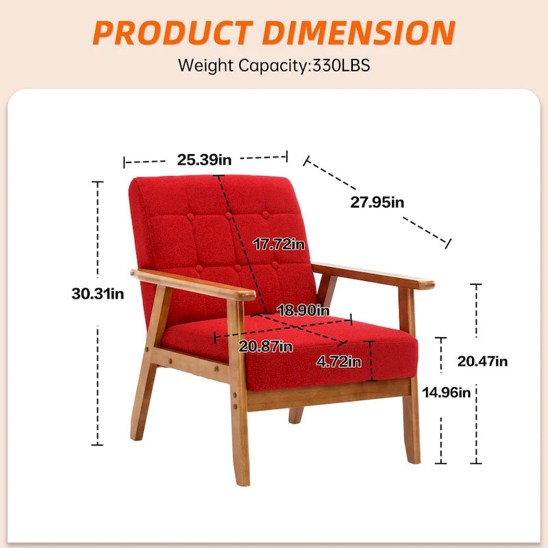 Fauteuil d'appoint capitonné en lin/PU pour salon/chambre à coucher avec pieds en bois