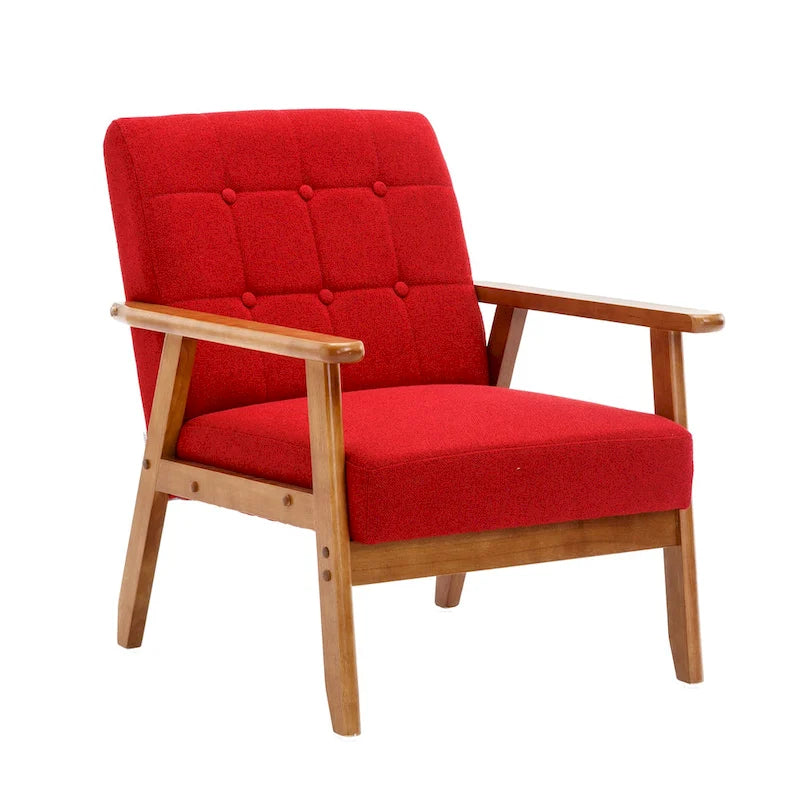 Fauteuil d'appoint capitonné en lin/PU pour salon/chambre à coucher avec pieds en bois