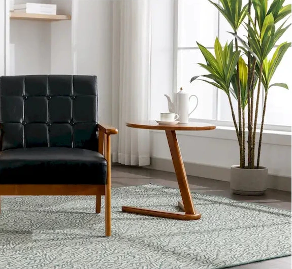 Fauteuil d'appoint capitonné en lin/PU pour salon/chambre à coucher avec pieds en bois