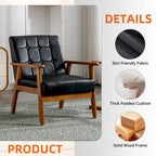 Fauteuil d'appoint capitonné en lin/PU pour salon/chambre à coucher avec pieds en bois