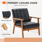 Fauteuil d'appoint capitonné en lin/PU pour salon/chambre à coucher avec pieds en bois