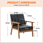 Fauteuil d'appoint capitonné en lin/PU pour salon/chambre à coucher avec pieds en bois