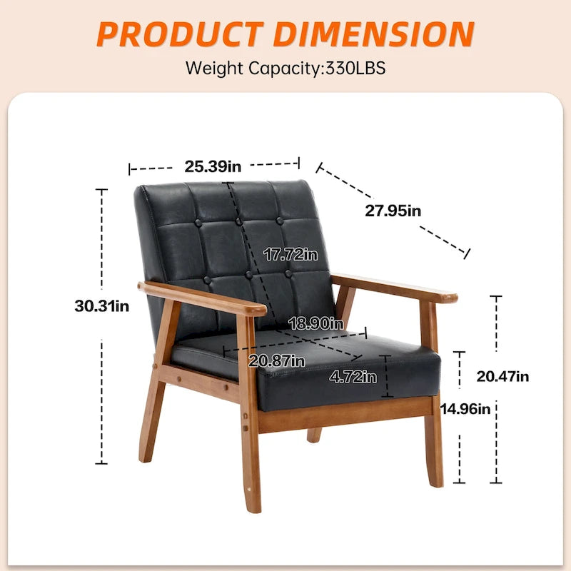 Fauteuil d'appoint capitonné en lin/PU pour salon/chambre à coucher avec pieds en bois