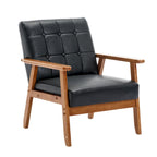Fauteuil d'appoint capitonné en lin/PU pour salon/chambre à coucher avec pieds en bois