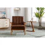 Fauteuil d'appoint capitonné en lin/PU pour salon/chambre à coucher avec pieds en bois