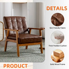 Fauteuil d'appoint capitonné en lin/PU pour salon/chambre à coucher avec pieds en bois