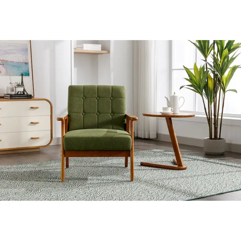 Fauteuil d'appoint capitonné en lin/PU pour salon/chambre à coucher avec pieds en bois