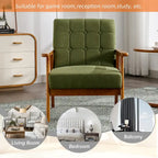 Fauteuil d'appoint capitonné en lin/PU pour salon/chambre à coucher avec pieds en bois