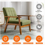 Fauteuil d'appoint capitonné en lin/PU pour salon/chambre à coucher avec pieds en bois