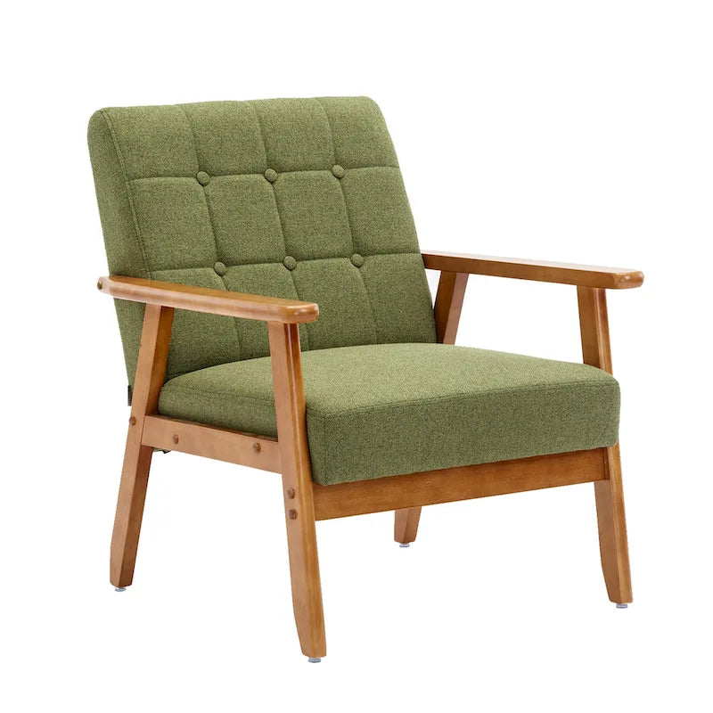Fauteuil d'appoint capitonné en lin/PU pour salon/chambre à coucher avec pieds en bois