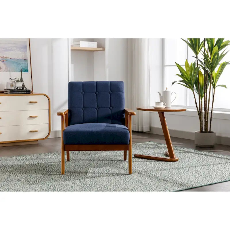 Fauteuil d'appoint capitonné en lin/PU pour salon/chambre à coucher avec pieds en bois