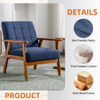 Fauteuil d'appoint capitonné en lin/PU pour salon/chambre à coucher avec pieds en bois