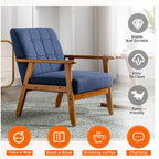 Fauteuil d'appoint capitonné en lin/PU pour salon/chambre à coucher avec pieds en bois