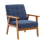 Fauteuil d'appoint capitonné en lin/PU pour salon/chambre à coucher avec pieds en bois