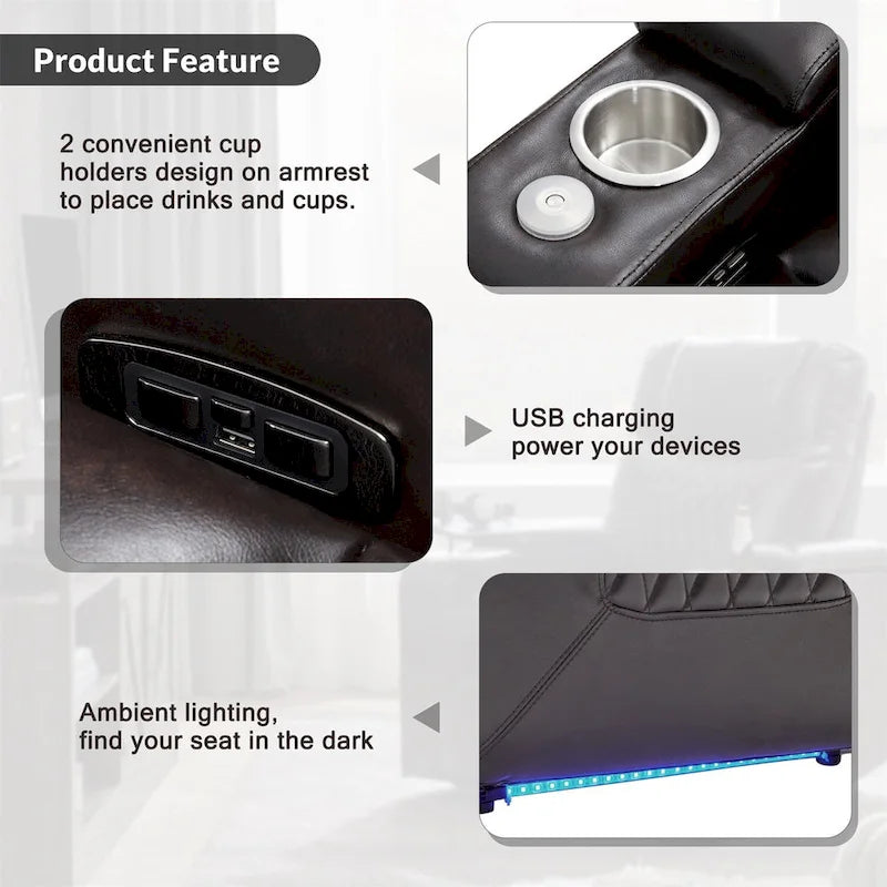 Fauteuil inclinable électrique en similicuir avec port de chargement USB