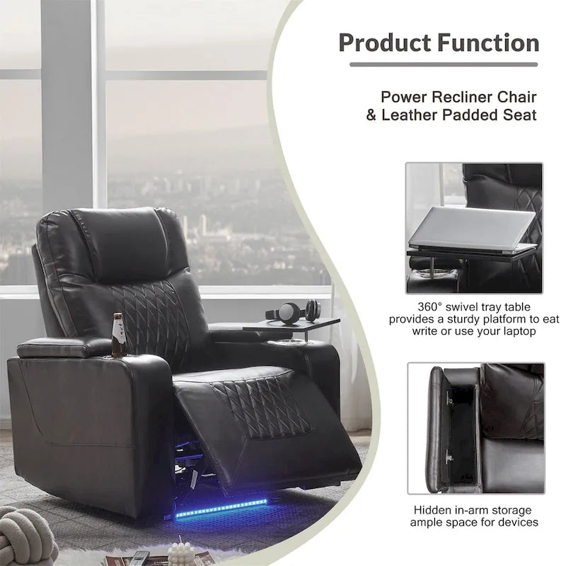 Fauteuil inclinable électrique en similicuir avec port de chargement USB