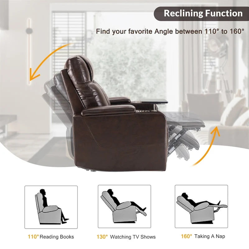 Fauteuil inclinable électrique en similicuir avec port de chargement USB