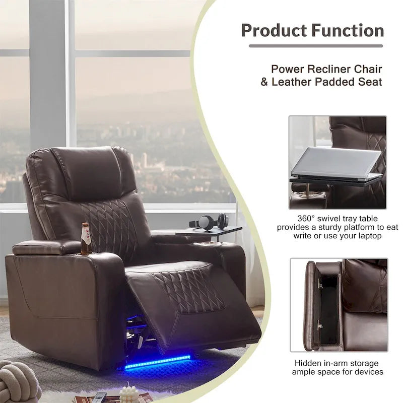 Fauteuil inclinable électrique en similicuir avec port de chargement USB