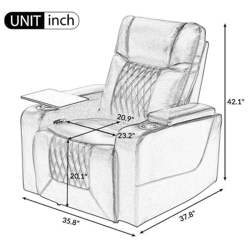 Fauteuil inclinable électrique en similicuir avec port de chargement USB