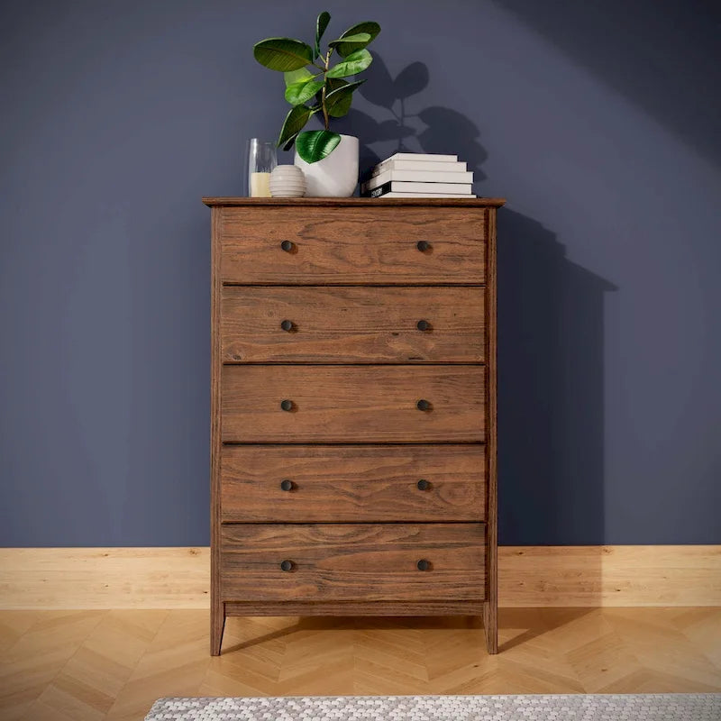 Commode en bois massif à 5 tiroirs Greenport Coastal