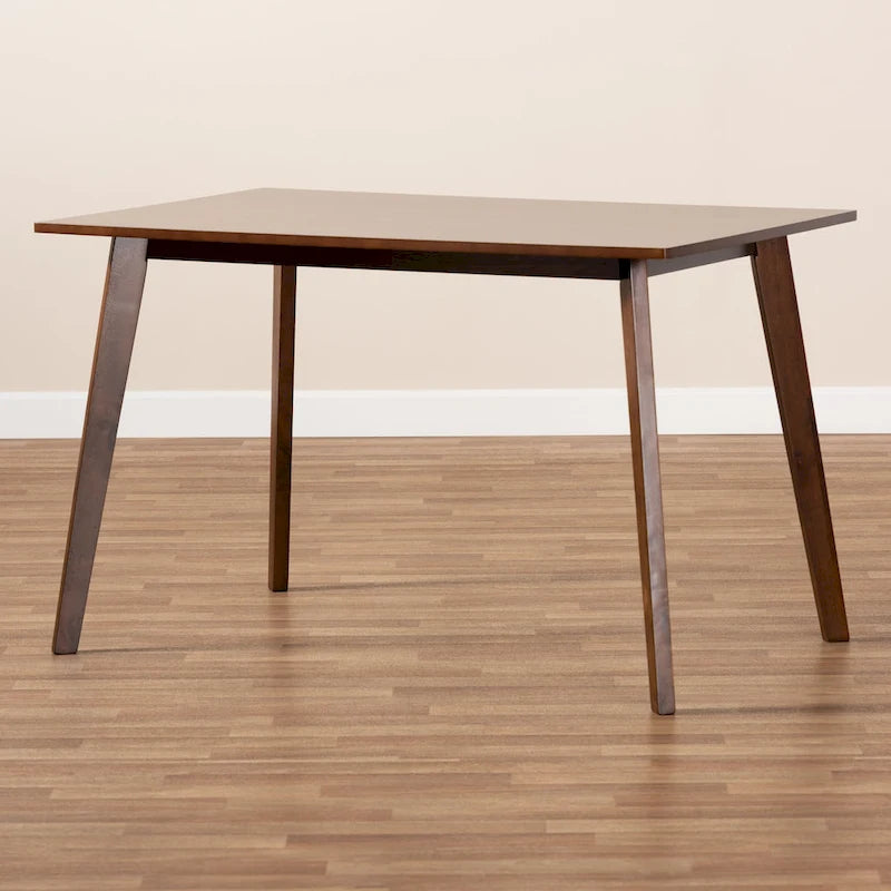 Table à manger rectangulaire en bois, style transitionnel du milieu du siècle