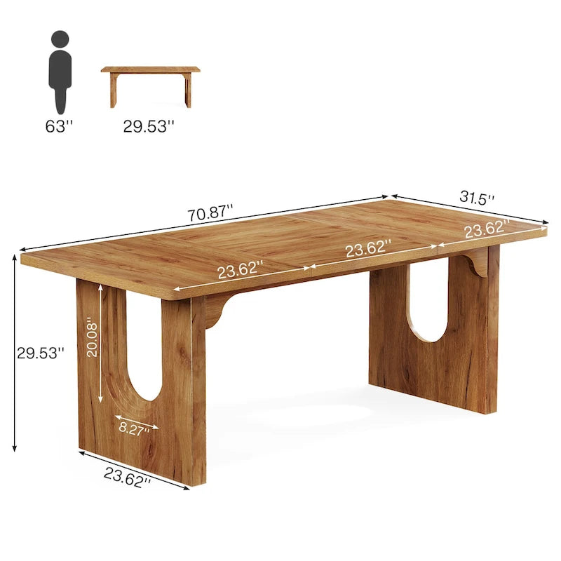Table à manger rectangulaire de 70,89 po pour 6 à 8 personnes, table de cuisine moderne et simple en bois