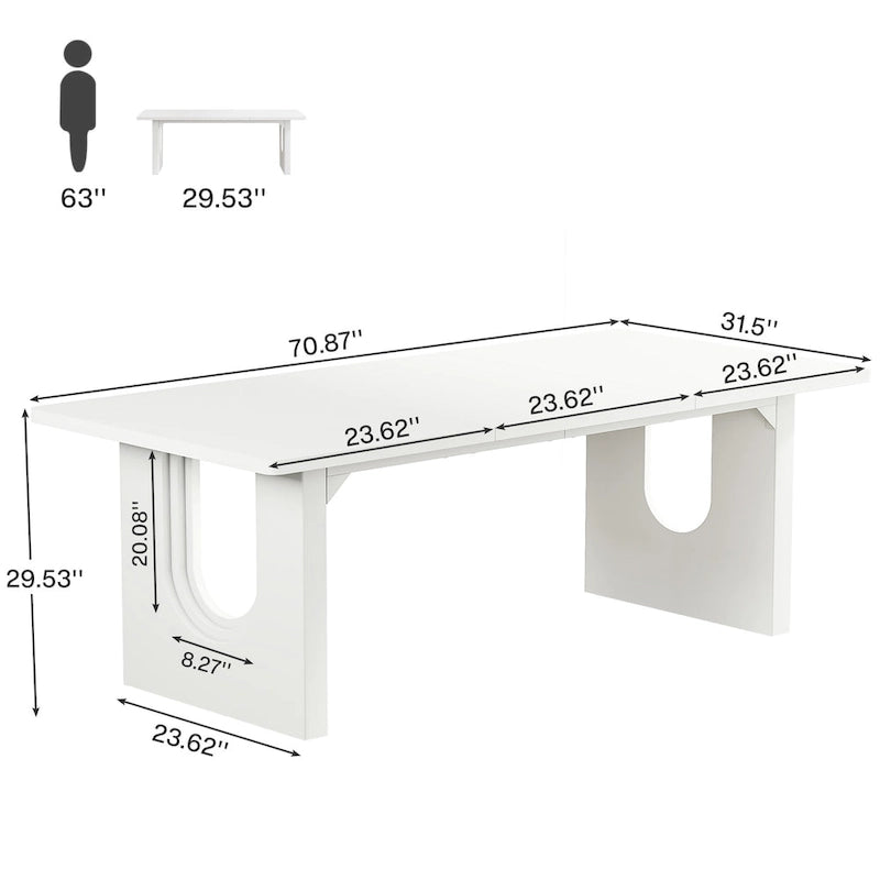 Table à manger rectangulaire de 70,89 po pour 6 à 8 personnes, table de cuisine moderne et simple en bois
