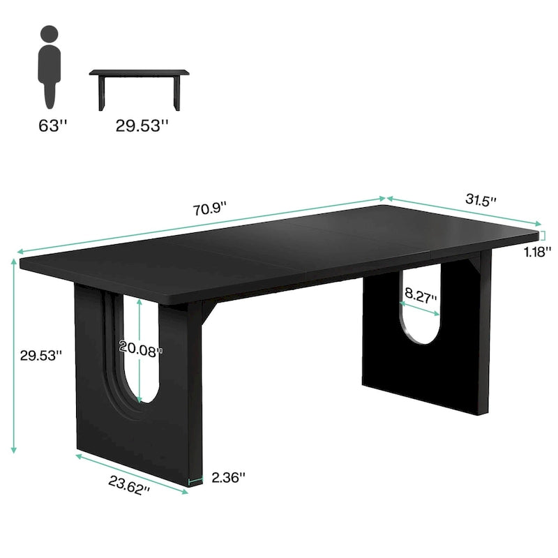 Table à manger rectangulaire de 70,89 po pour 6 à 8 personnes, table de cuisine moderne et simple en bois