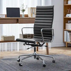 Chaise de bureau ergonomique en cuir véritable, dossier haut et côtelé - N/A