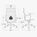 Chaise de bureau ergonomique en cuir véritable, dossier haut et côtelé - N/A