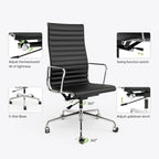 Chaise de bureau ergonomique en cuir véritable, dossier haut et côtelé - N/A