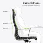 Chaise de bureau ergonomique en cuir véritable, dossier haut et côtelé - N/A