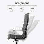 Chaise de bureau ergonomique en cuir véritable, dossier haut et côtelé - N/A