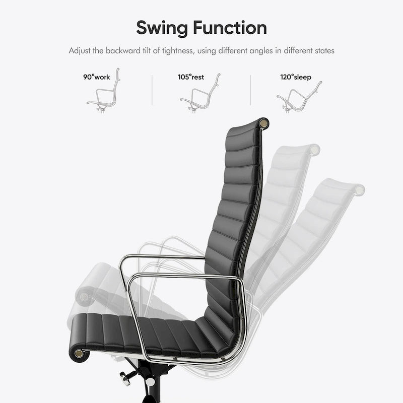 Chaise de bureau ergonomique en cuir véritable, dossier haut et côtelé - N/A