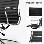 Chaise de bureau ergonomique en cuir véritable, dossier haut et côtelé - N/A