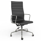Chaise de bureau ergonomique en cuir véritable, dossier haut et côtelé - N/A