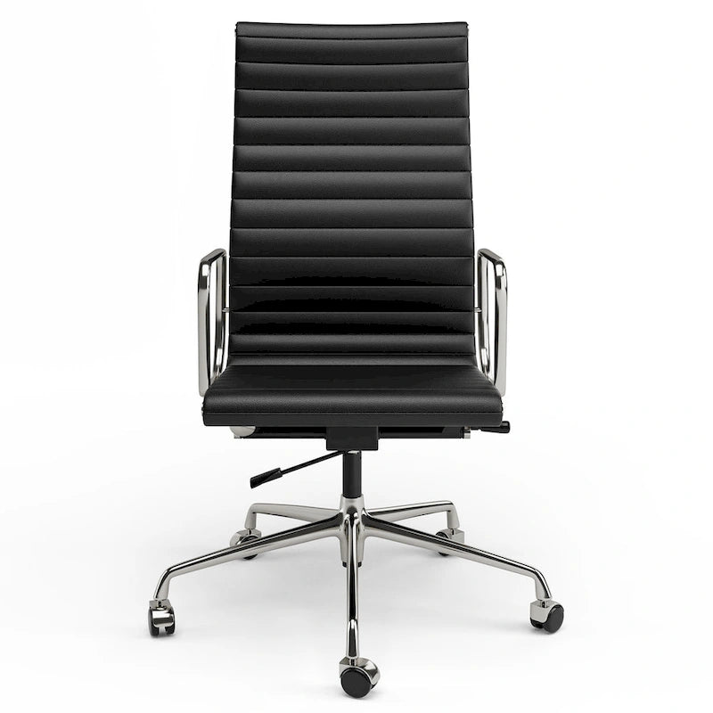 Chaise de bureau ergonomique en cuir véritable, dossier haut et côtelé - N/A