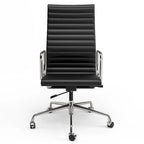 Chaise de bureau ergonomique en cuir véritable, dossier haut et côtelé - N/A