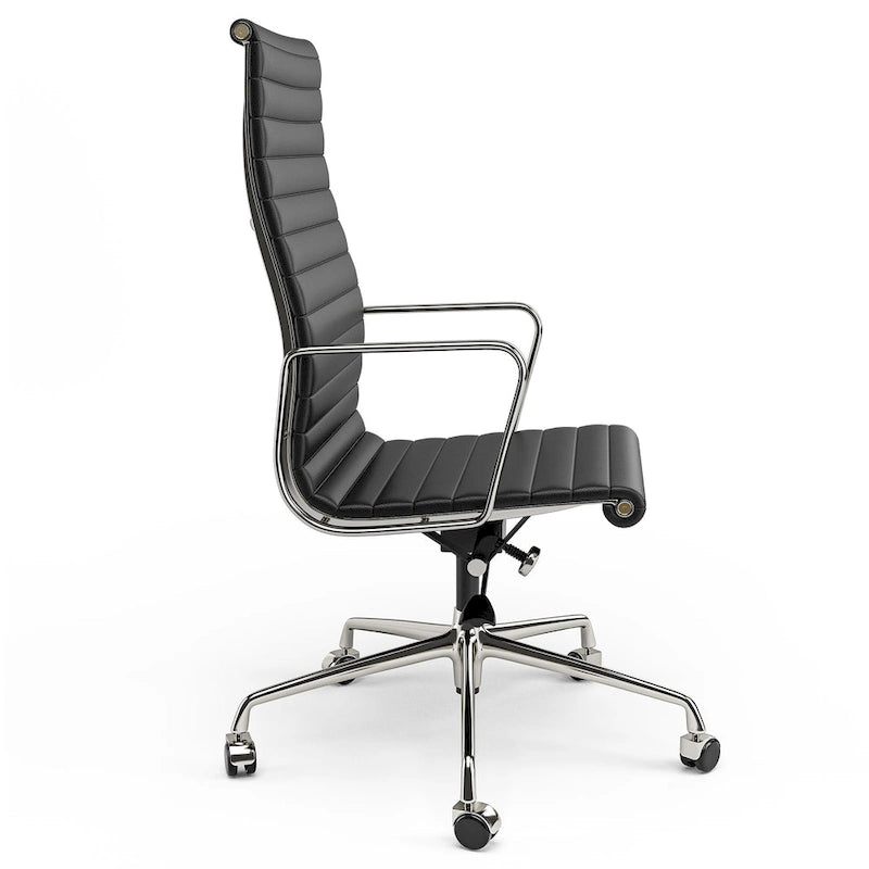 Chaise de bureau ergonomique en cuir véritable, dossier haut et côtelé - N/A