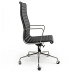Chaise de bureau ergonomique en cuir véritable, dossier haut et côtelé - N/A