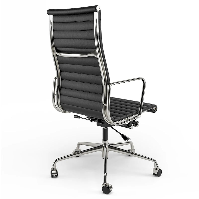 Chaise de bureau ergonomique en cuir véritable, dossier haut et côtelé - N/A