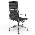 Chaise de bureau ergonomique en cuir véritable, dossier haut et côtelé - N/A
