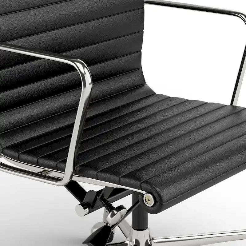 Chaise de bureau ergonomique en cuir véritable, dossier haut et côtelé - N/A
