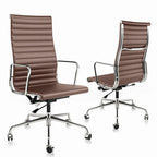 Chaise de bureau ergonomique en cuir véritable, dossier haut et côtelé - N/A