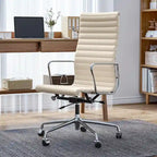 Chaise de bureau ergonomique en cuir véritable, dossier haut et côtelé - N/A