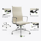 Chaise de bureau ergonomique en cuir véritable, dossier haut et côtelé - N/A