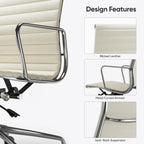 Chaise de bureau ergonomique en cuir véritable, dossier haut et côtelé - N/A