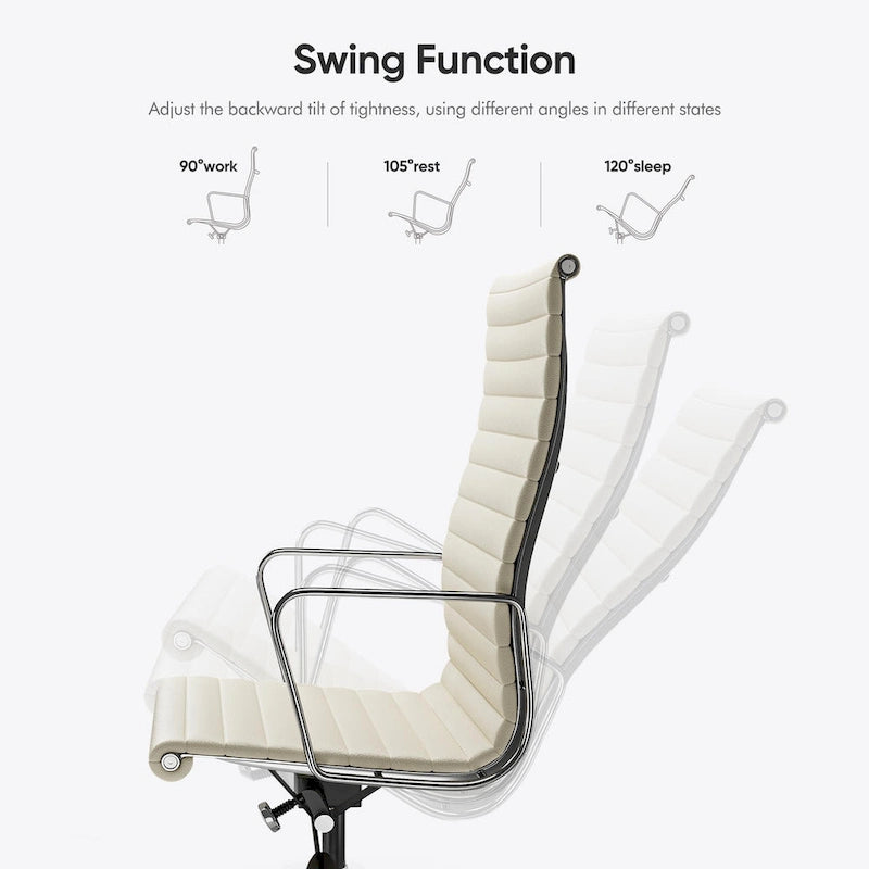 Chaise de bureau ergonomique en cuir véritable, dossier haut et côtelé - N/A